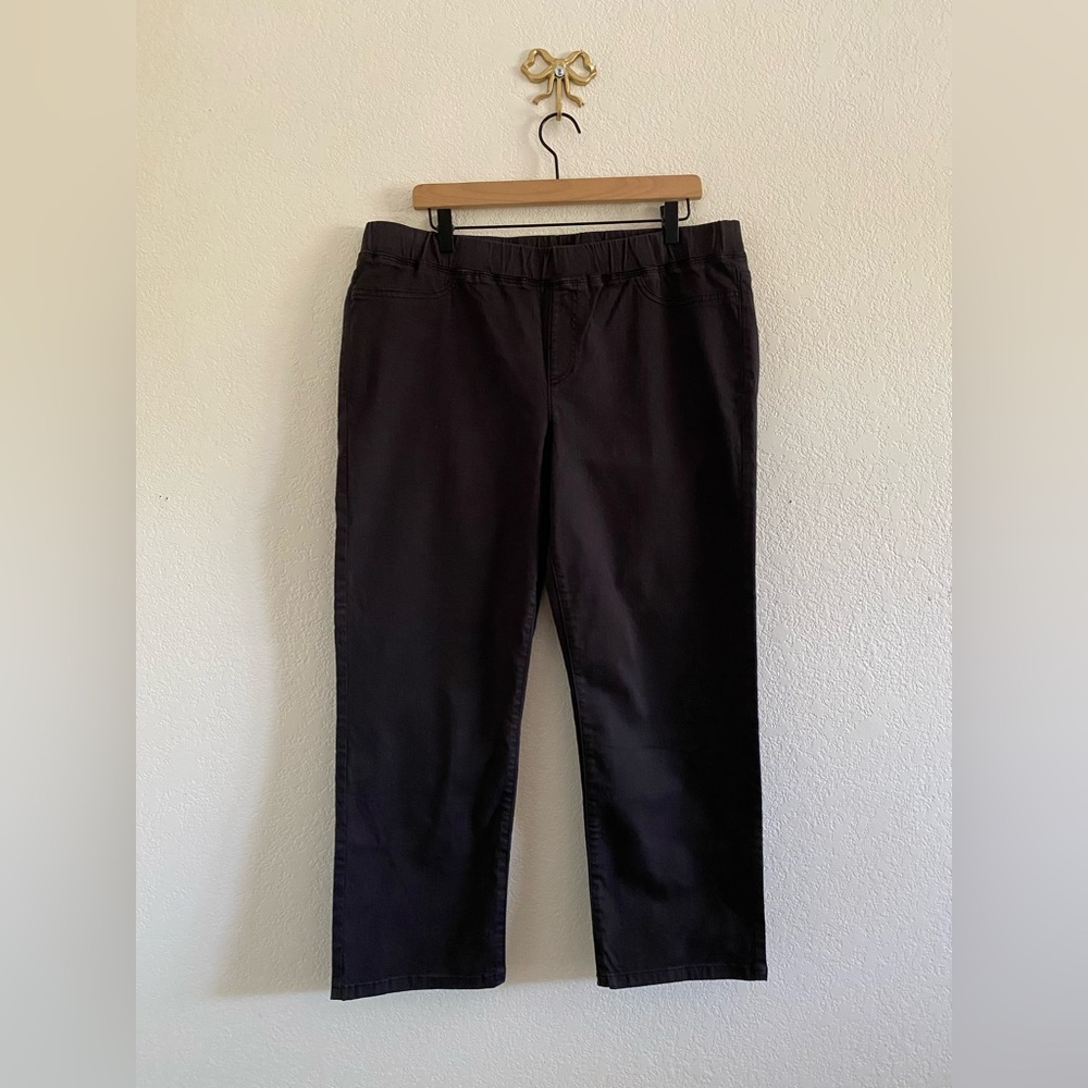 Eileen Fisher Pants Organic Cotton Stretch Straight Leg Black Womens Size L